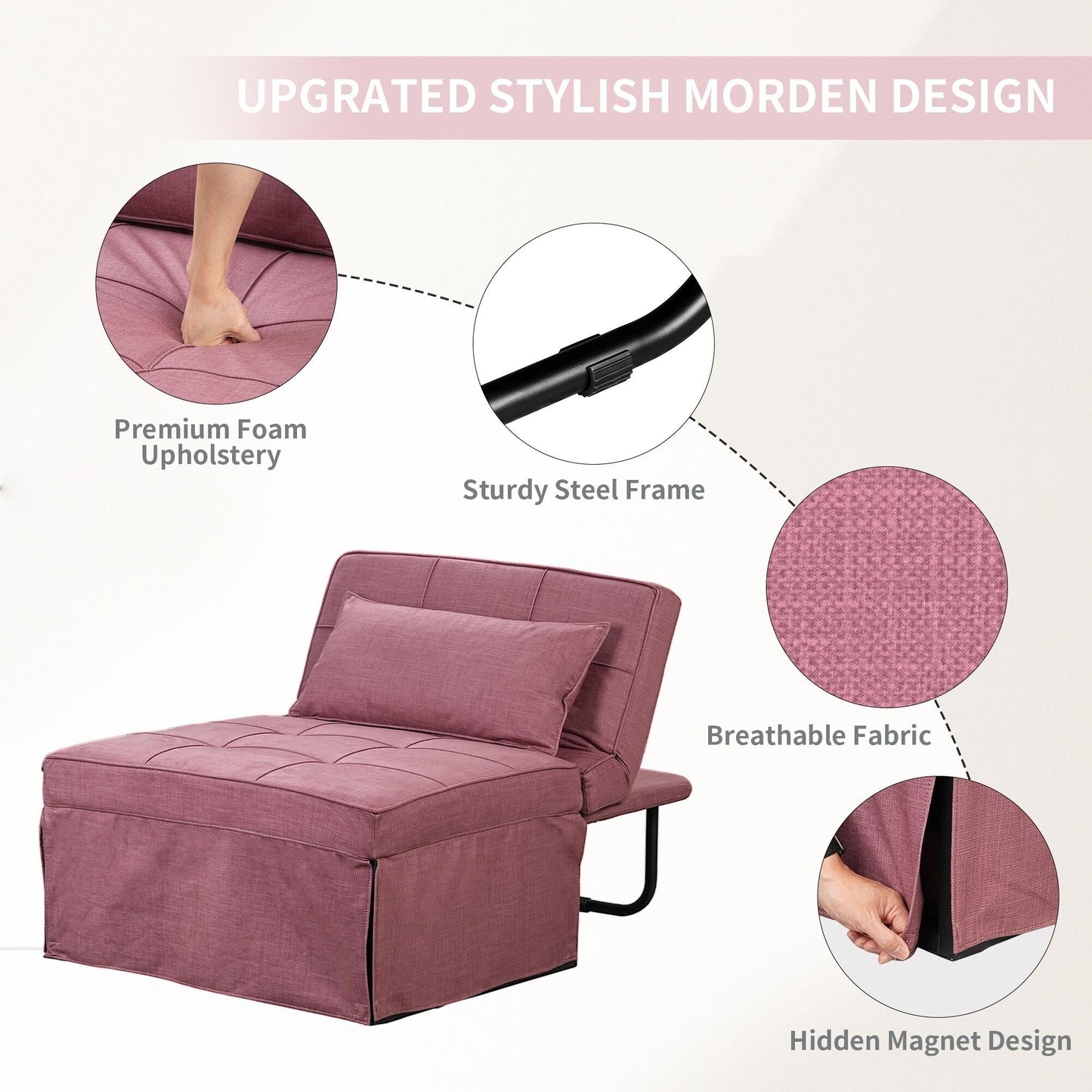 Canapé-lit convertible, fauteuil inclinable et ottoman pliable pour salon