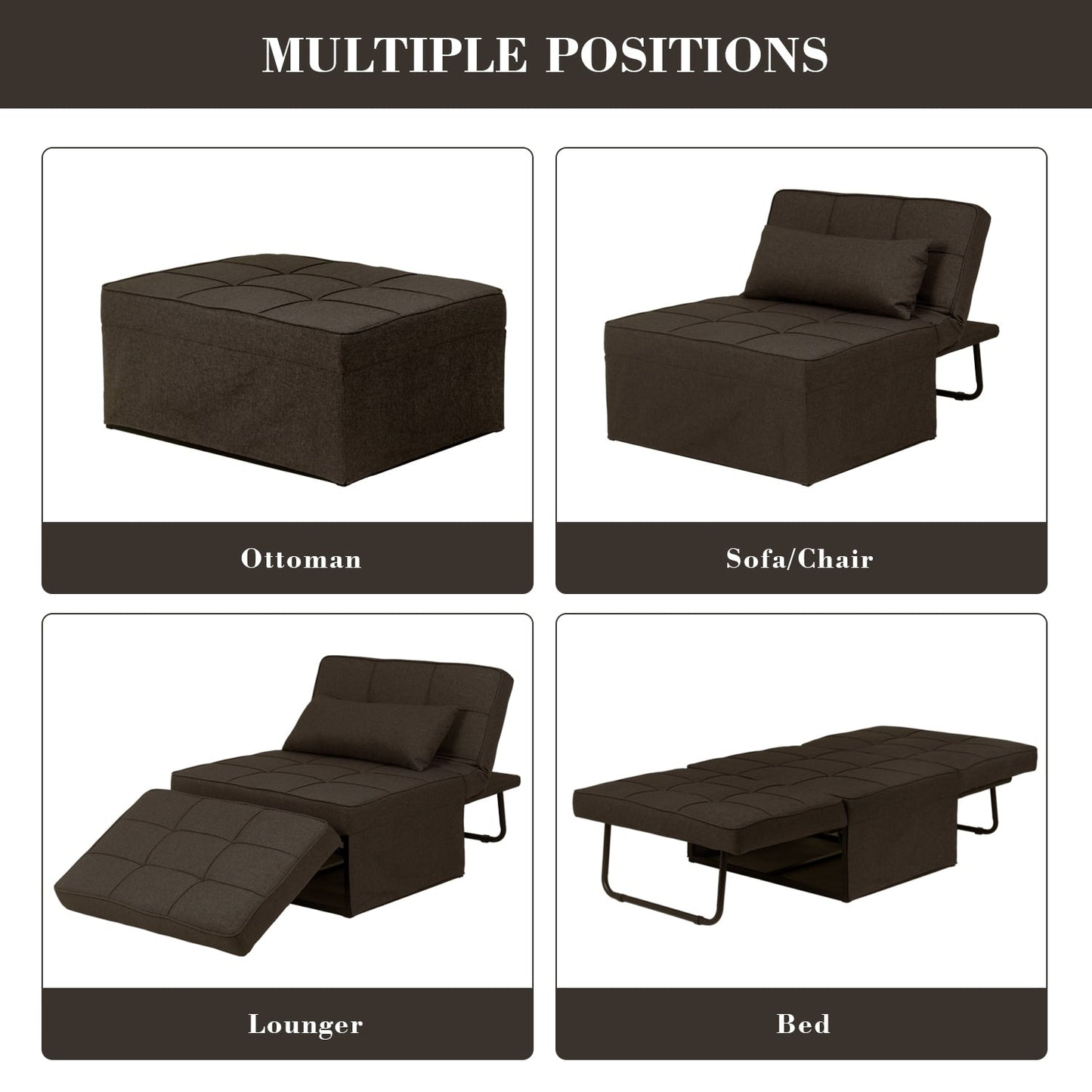 Canapé-lit convertible, fauteuil inclinable et ottoman pliable pour salon