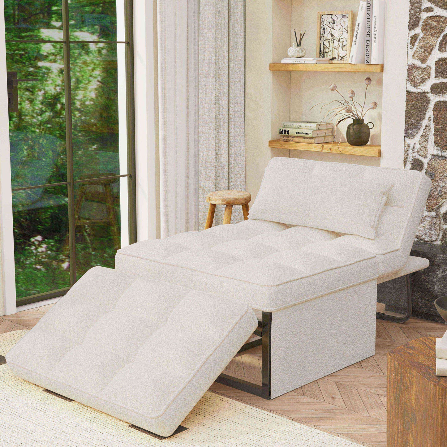 Canapé-lit convertible, fauteuil inclinable et ottoman pliable pour salon