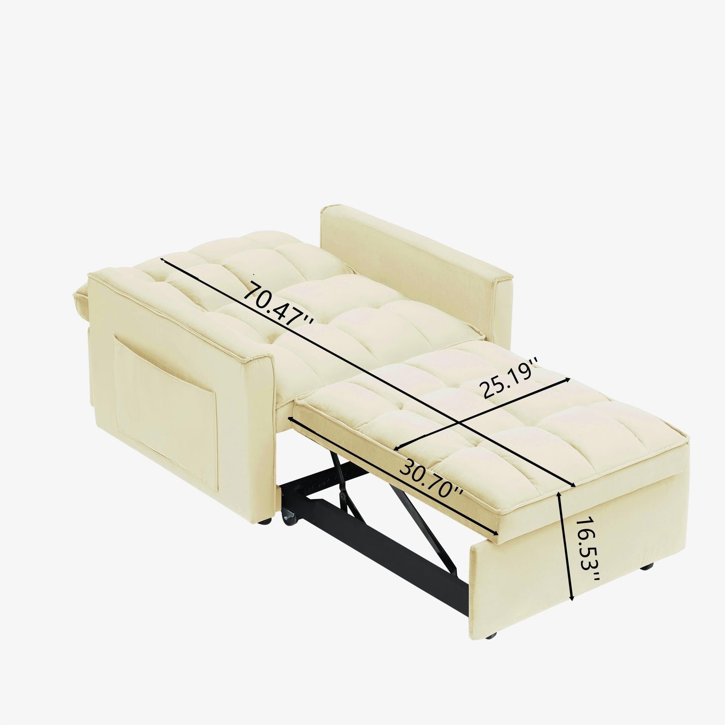 Canapé-lit convertible avec dossier réglable et roulettes