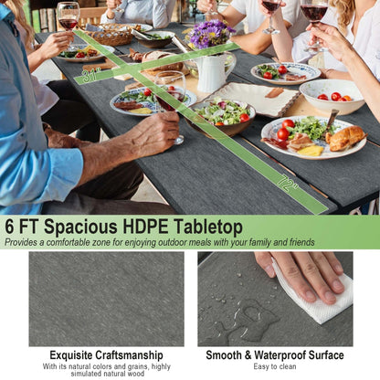 Ensemble table de pique-nique et banc Costway 6 pieds en PEHD robuste pour l'extérieur - Voir les détails