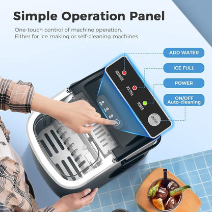 Machine à glaçons portable de comptoir avec autonettoyage, 9 glaçons en 6 minutes, livrée avec panier à glaçons et pelle à glace