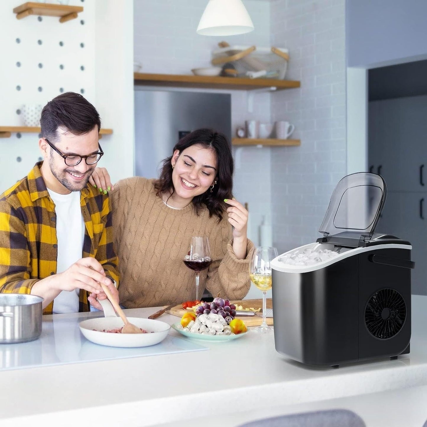 Machine à glaçons portable de comptoir avec autonettoyage, 9 glaçons en 6 minutes, livrée avec panier à glaçons et pelle à glace