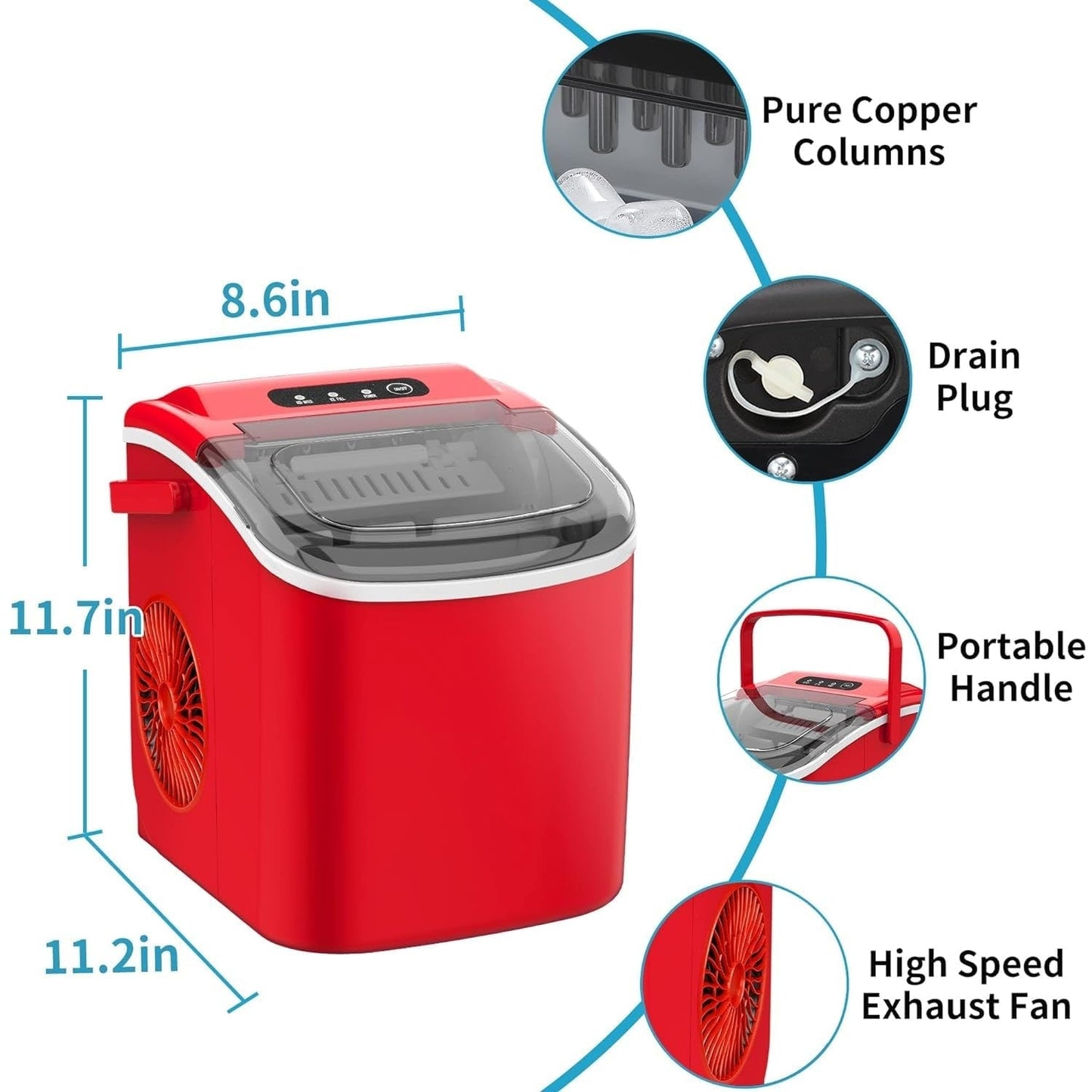 Machine à glaçons portable de comptoir avec autonettoyage, 9 glaçons en 6 minutes, livrée avec panier à glaçons et pelle à glace