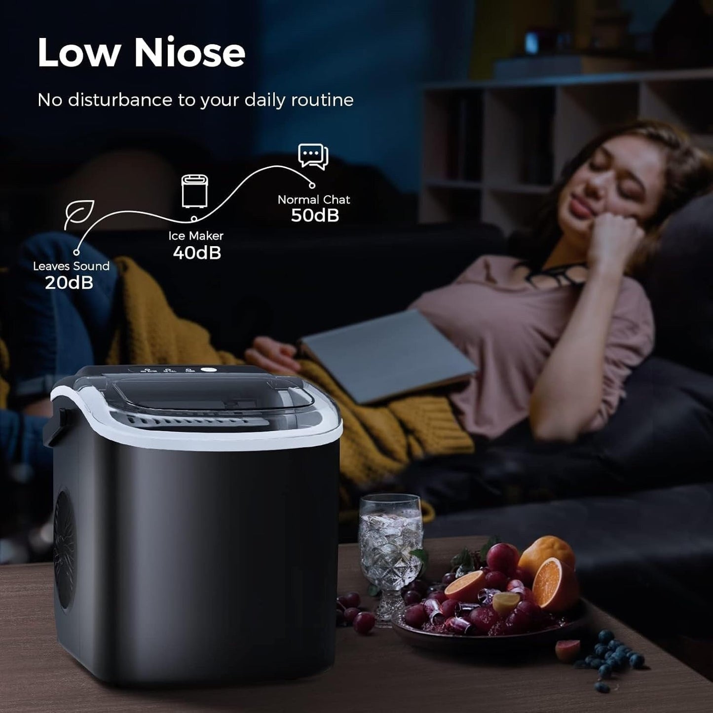 Machine à glaçons portable de comptoir avec autonettoyage, 9 glaçons en 6 minutes, livrée avec panier à glaçons et pelle à glace