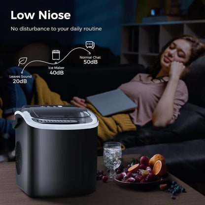 Machine à glaçons portable de comptoir avec autonettoyage, 9 glaçons en 6 minutes, livrée avec panier à glaçons et pelle à glace
