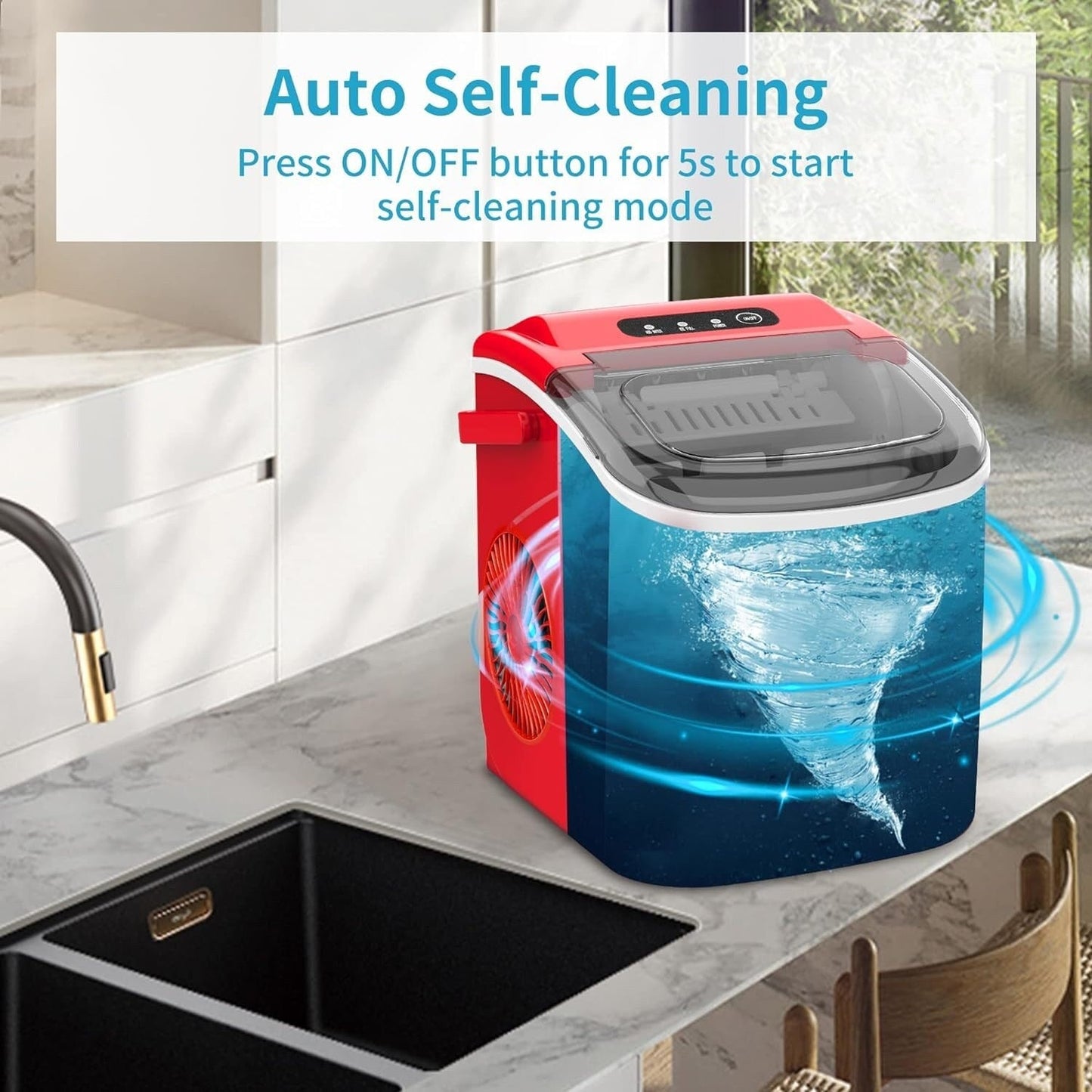 Machine à glaçons portable de comptoir avec autonettoyage, 9 glaçons en 6 minutes, livrée avec panier à glaçons et pelle à glace