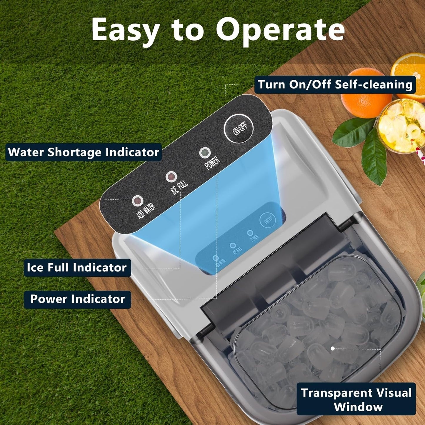 Machine à glaçons portable de comptoir avec autonettoyage, 9 glaçons en 6 minutes, livrée avec panier à glaçons et pelle à glace