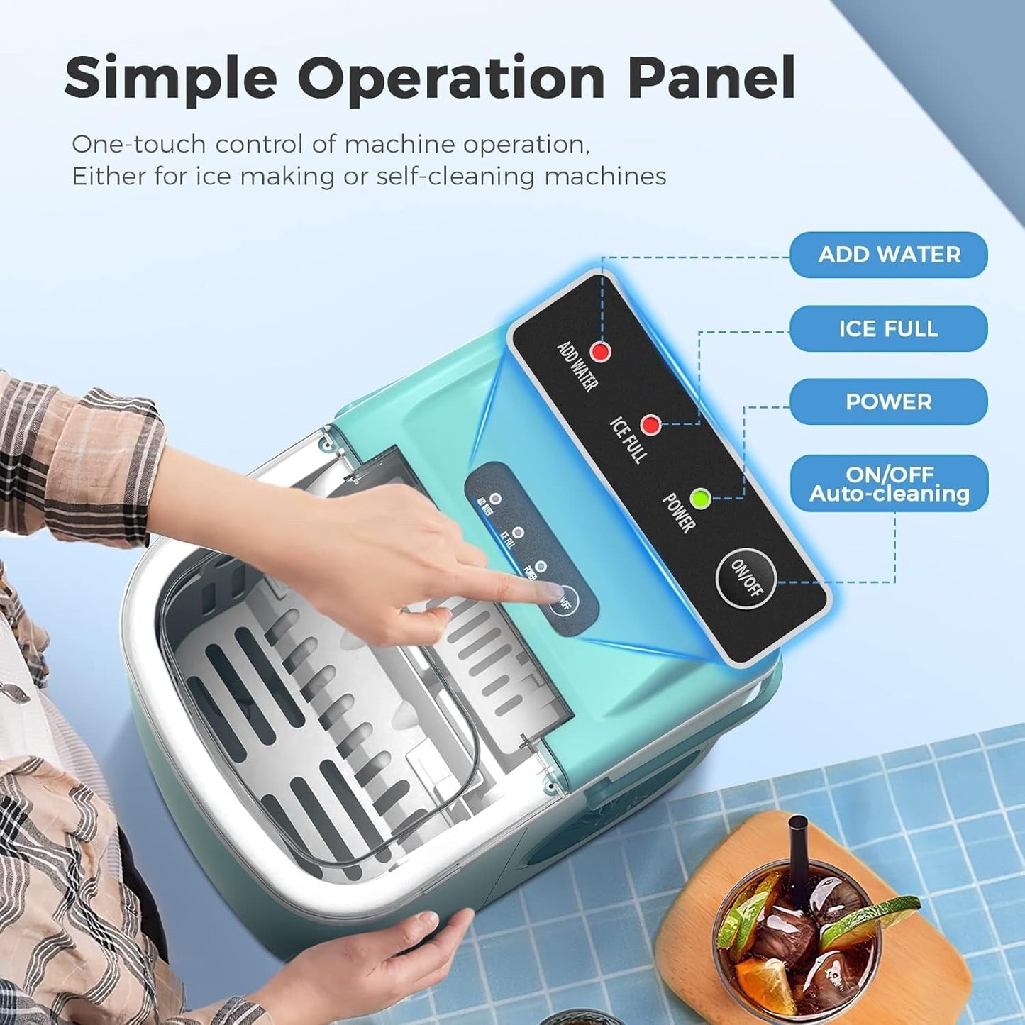 Machine à glaçons portable de comptoir avec autonettoyage, 9 glaçons en 6 minutes, livrée avec panier à glaçons et pelle à glace