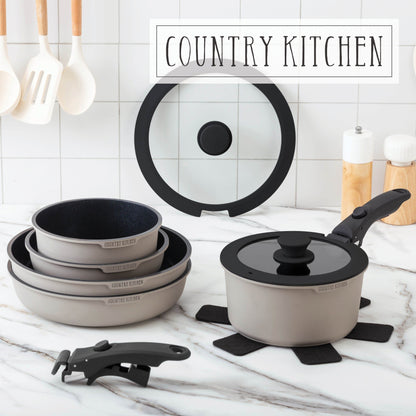 Batterie de cuisine Country Kitchen 16 pièces pour camping-car, en céramique avec poignée amovible, compatible avec le four