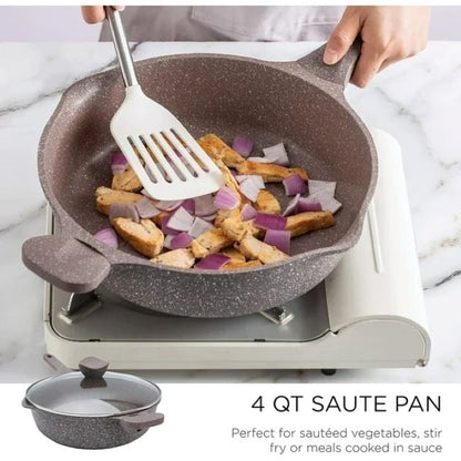 Batterie de cuisine antiadhésive en fonte d'aluminium Country Kitchen - Batterie de cuisine durable pour la cuisine quotidienne, 6 à 11 pièces