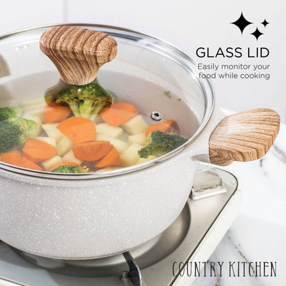 Batterie de cuisine antiadhésive en fonte d'aluminium Country Kitchen - Batterie de cuisine durable pour la cuisine quotidienne, 6 à 11 pièces