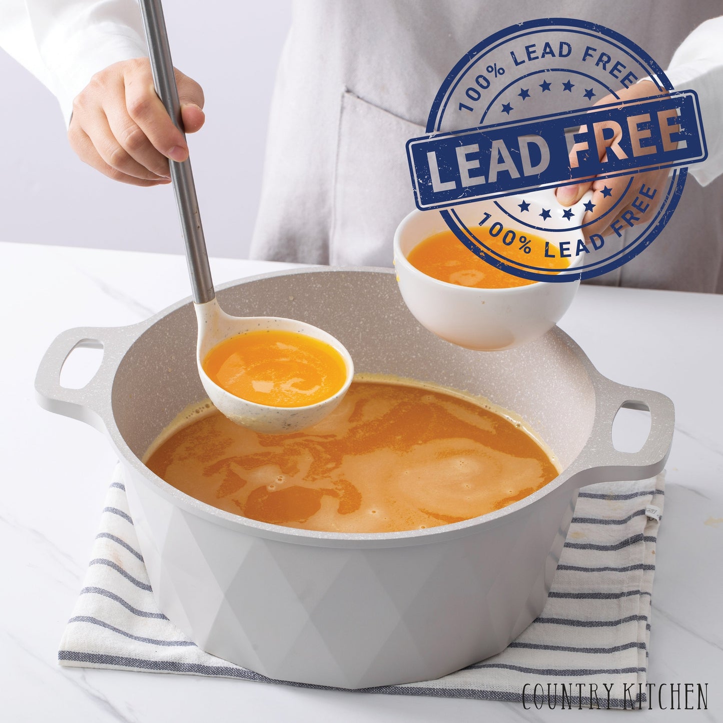 Batterie de cuisine antiadhésive en fonte d'aluminium Country Kitchen - Batterie de cuisine durable pour la cuisine quotidienne, 6 à 11 pièces