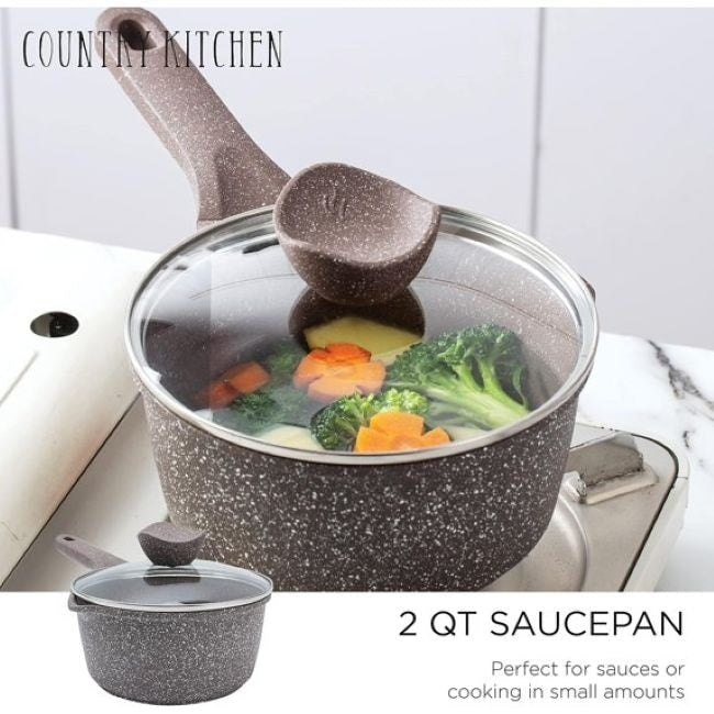 Batterie de cuisine antiadhésive en fonte d'aluminium Country Kitchen - Batterie de cuisine durable pour la cuisine quotidienne, 6 à 11 pièces