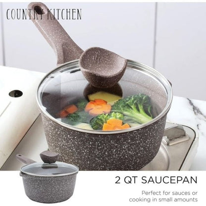 Batterie de cuisine antiadhésive en fonte d'aluminium Country Kitchen - Batterie de cuisine durable pour la cuisine quotidienne, 6 à 11 pièces