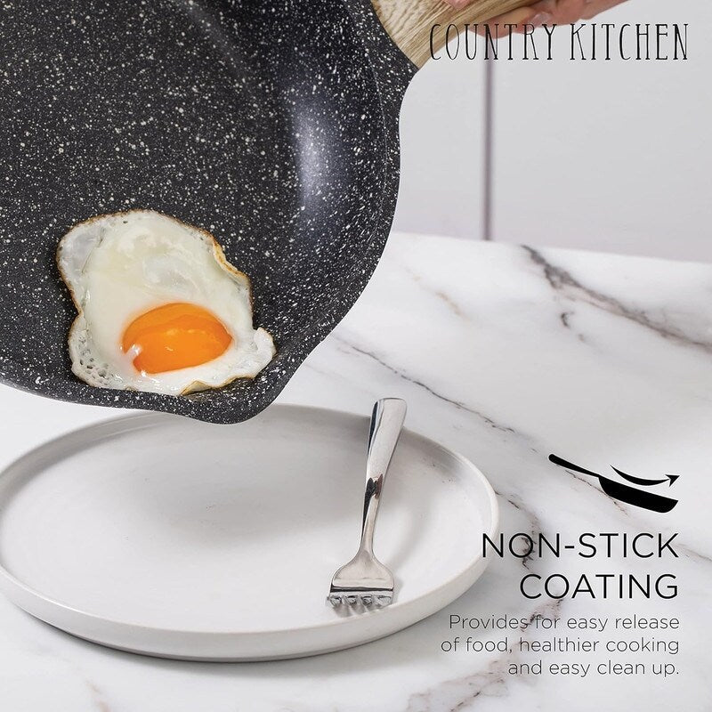 Batterie de cuisine antiadhésive en fonte d'aluminium Country Kitchen - Batterie de cuisine durable pour la cuisine quotidienne, 6 à 11 pièces