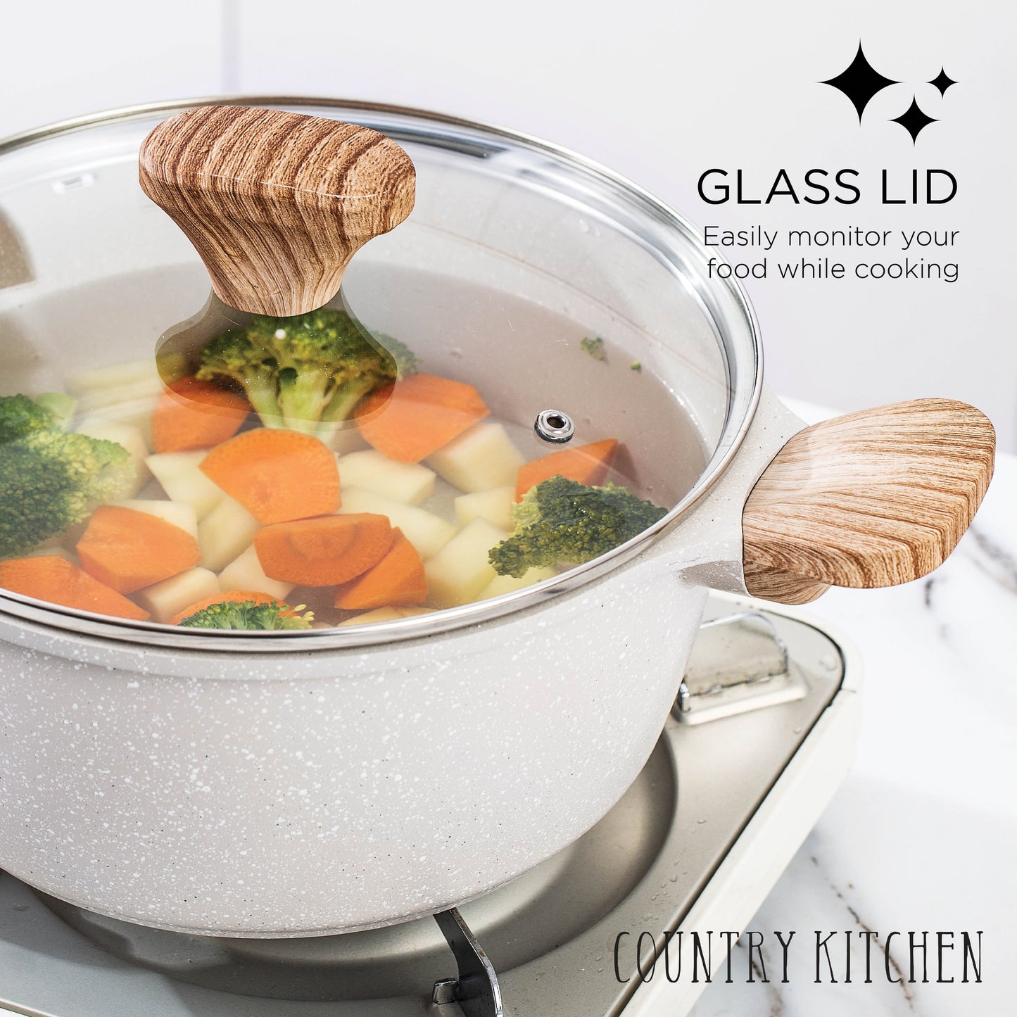 Batterie de cuisine antiadhésive en fonte d'aluminium Country Kitchen - Batterie de cuisine durable pour la cuisine quotidienne, 6 à 11 pièces