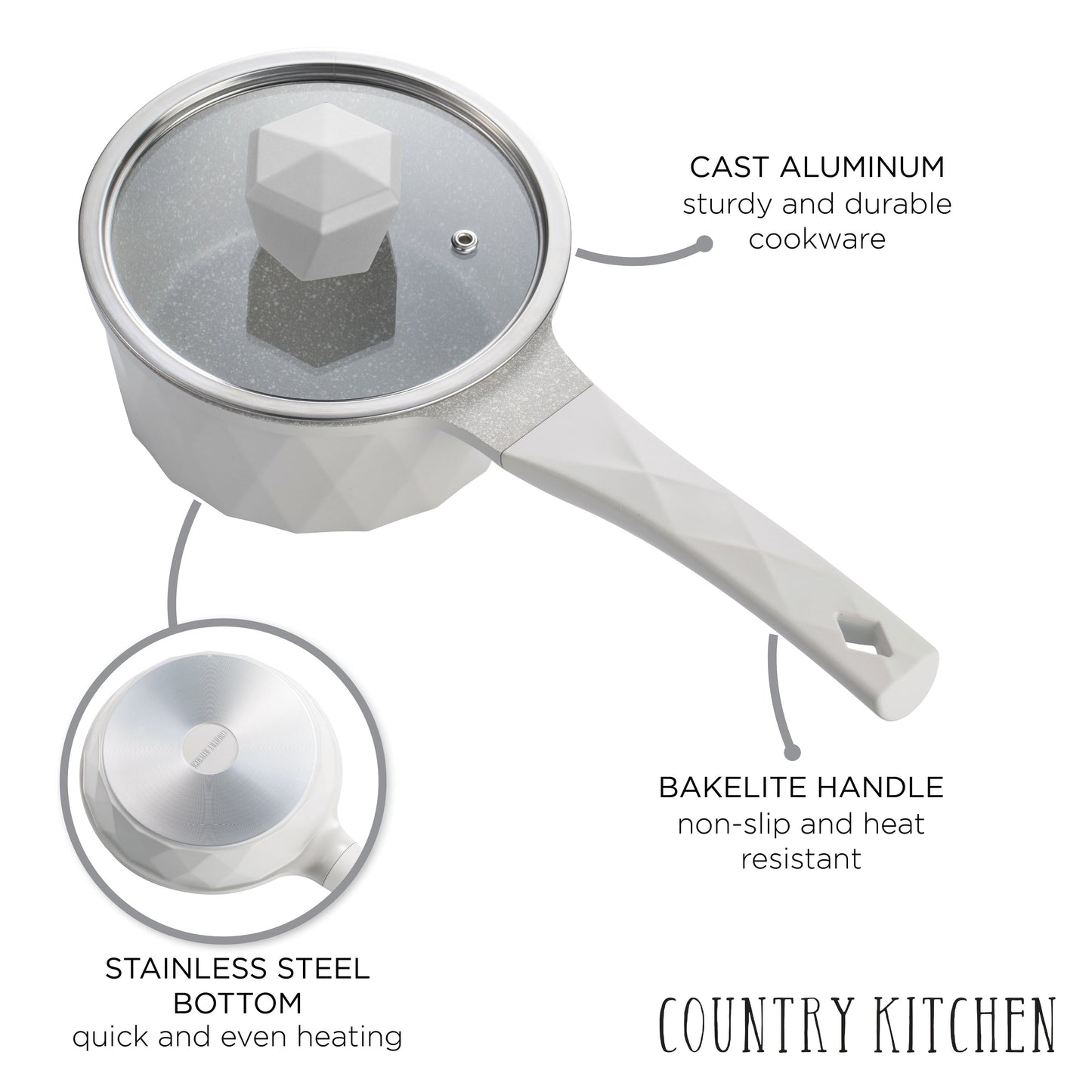 Batterie de cuisine antiadhésive en fonte d'aluminium Country Kitchen - Batterie de cuisine durable pour la cuisine quotidienne, 6 à 11 pièces