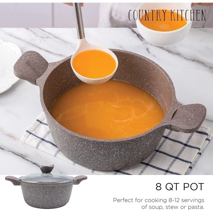 Batterie de cuisine antiadhésive en fonte d'aluminium Country Kitchen - Batterie de cuisine durable pour la cuisine quotidienne, 6 à 11 pièces