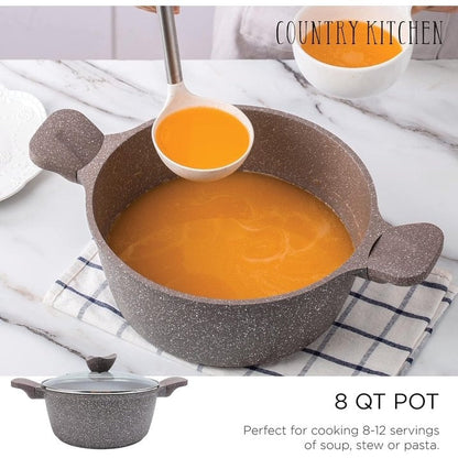 Batterie de cuisine antiadhésive en fonte d'aluminium Country Kitchen - Batterie de cuisine durable pour la cuisine quotidienne, 6 à 11 pièces