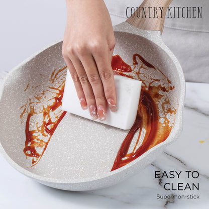 Batterie de cuisine antiadhésive en fonte d'aluminium Country Kitchen - Batterie de cuisine durable pour la cuisine quotidienne, 6 à 11 pièces