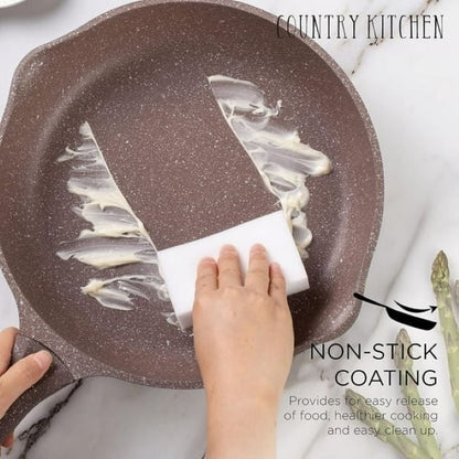 Batterie de cuisine antiadhésive en fonte d'aluminium Country Kitchen - Batterie de cuisine durable pour la cuisine quotidienne, 6 à 11 pièces