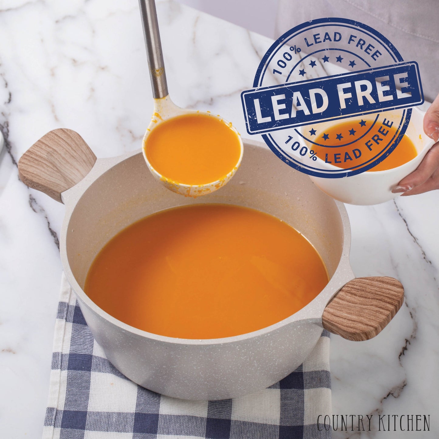 Batterie de cuisine antiadhésive en fonte d'aluminium Country Kitchen - Batterie de cuisine durable pour la cuisine quotidienne, 6 à 11 pièces