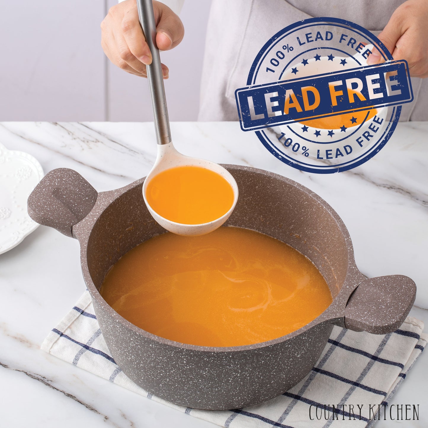 Batterie de cuisine antiadhésive en fonte d'aluminium Country Kitchen - Batterie de cuisine durable pour la cuisine quotidienne, 6 à 11 pièces