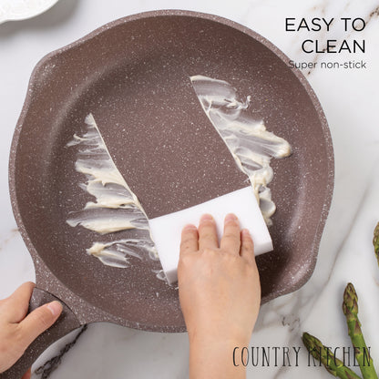 Batterie de cuisine antiadhésive en fonte d'aluminium Country Kitchen - Batterie de cuisine durable pour la cuisine quotidienne, 6 à 11 pièces