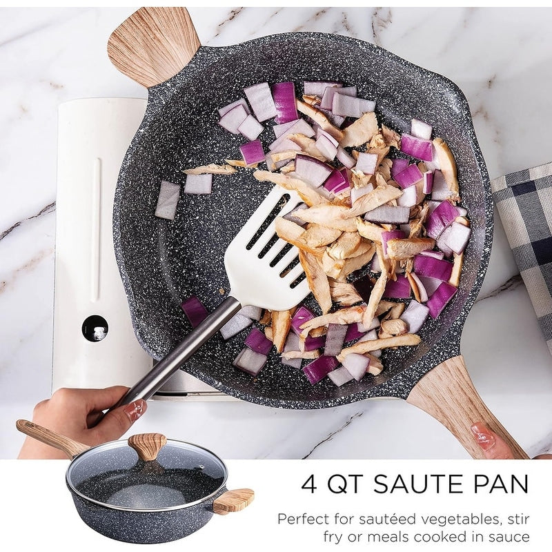 Batterie de cuisine antiadhésive en fonte d'aluminium Country Kitchen - Batterie de cuisine durable pour la cuisine quotidienne, 6 à 11 pièces