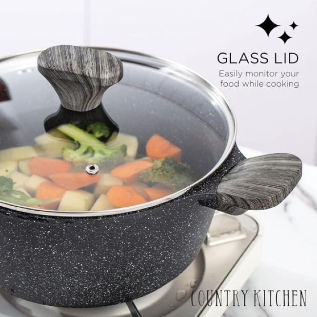 Batterie de cuisine antiadhésive en fonte d'aluminium Country Kitchen - Batterie de cuisine durable pour la cuisine quotidienne, 6 à 11 pièces