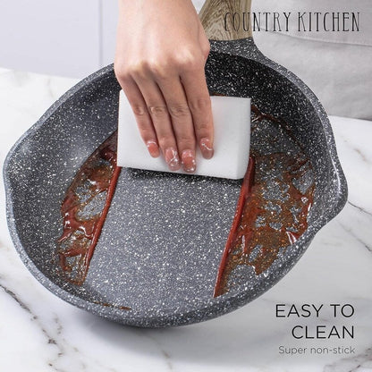 Batterie de cuisine antiadhésive en fonte d'aluminium Country Kitchen - Batterie de cuisine durable pour la cuisine quotidienne, 6 à 11 pièces