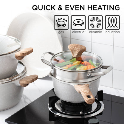 Batterie de cuisine antiadhésive en fonte d'aluminium Country Kitchen - Batterie de cuisine durable pour la cuisine quotidienne, 6 à 11 pièces