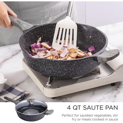 Batterie de cuisine antiadhésive en fonte d'aluminium Country Kitchen - Batterie de cuisine durable pour la cuisine quotidienne, 6 à 11 pièces