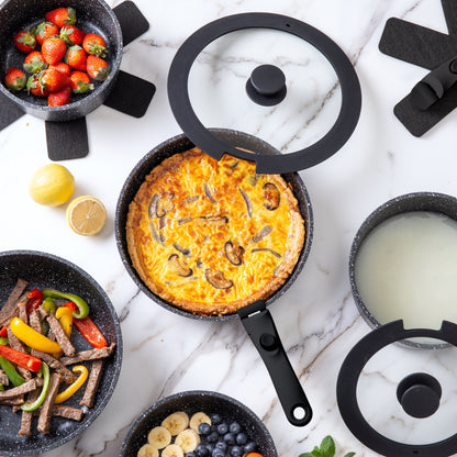 Batterie de cuisine Country Kitchen RV - 13 casseroles et poêles en aluminium avec poignée amovible, allant au four