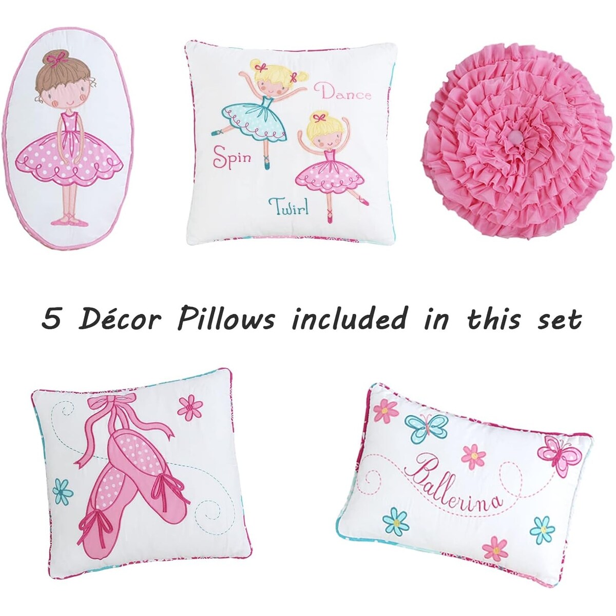 Parure de lit réversible en coton Cozy Line Ballerina Pink pour filles avec oreillers décoratifs