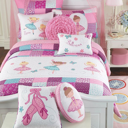 Parure de lit réversible en coton Cozy Line Ballerina Pink pour filles avec oreillers décoratifs