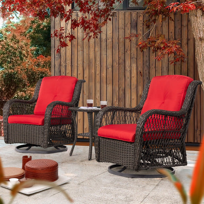 Ensemble de 3 chaises pivotantes à bascule en osier marron pour l'extérieur
