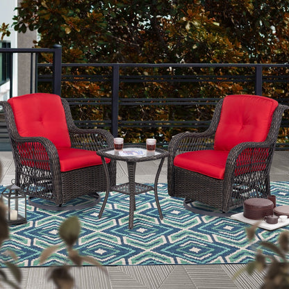 Ensemble de 3 chaises pivotantes à bascule en osier marron pour l'extérieur