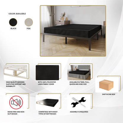 Sommier à ressorts en bois massif CraftPorch de 12,7 cm avec lattes en bois et revêtement en lin gris chaud