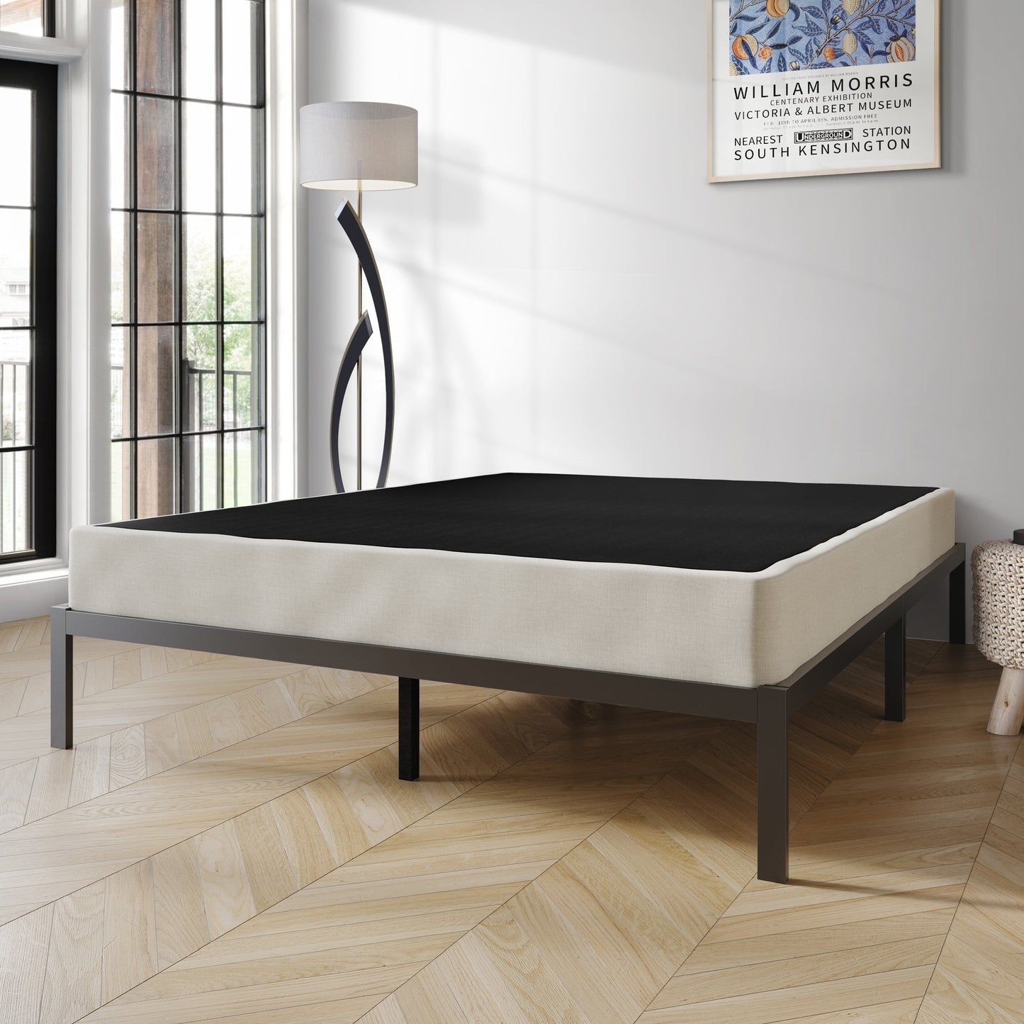 Sommier à ressorts en bois massif CraftPorch de 12,7 cm avec lattes en bois et revêtement en lin gris chaud