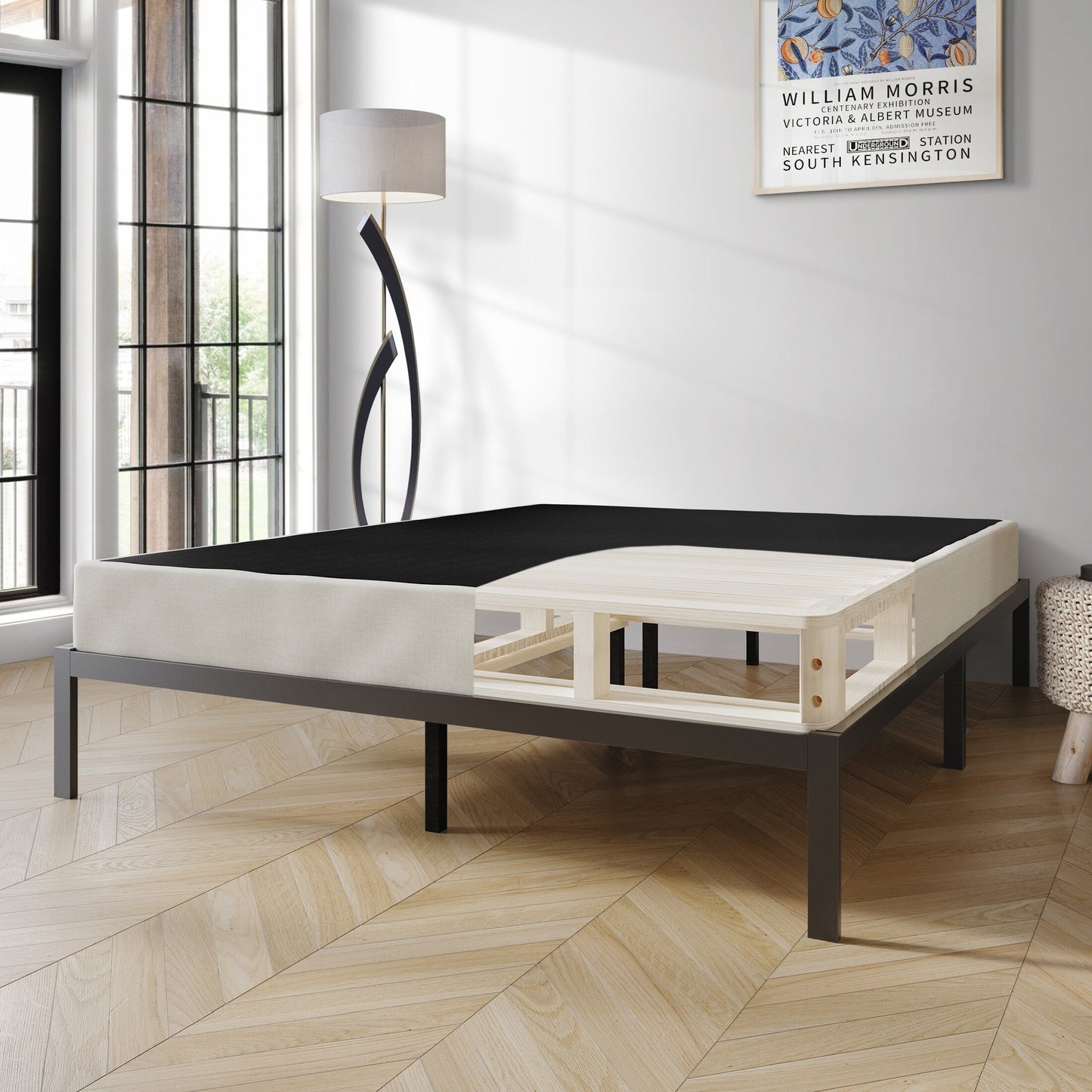 Sommier à ressorts en bois massif CraftPorch de 12,7 cm avec lattes en bois et revêtement en lin gris chaud