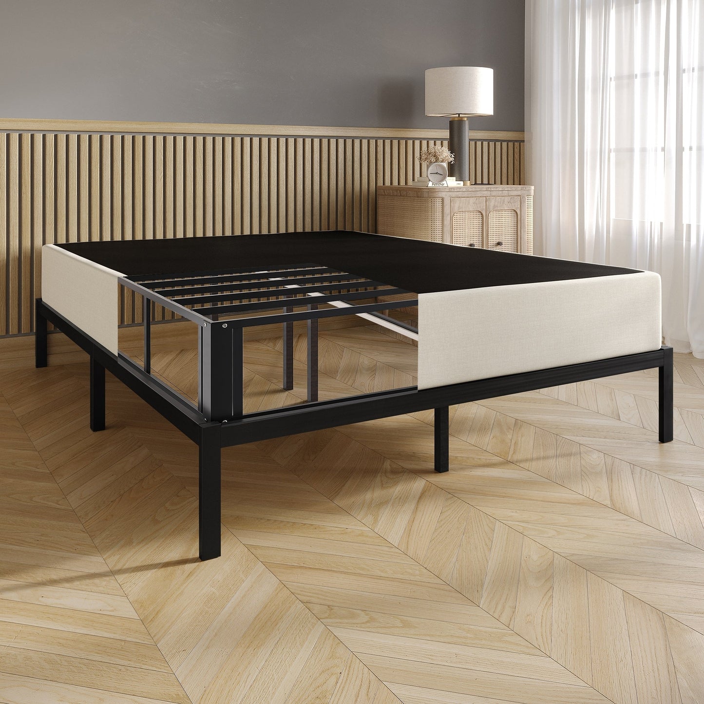 Sommier tapissier en métal et lin rembourré CraftPoch