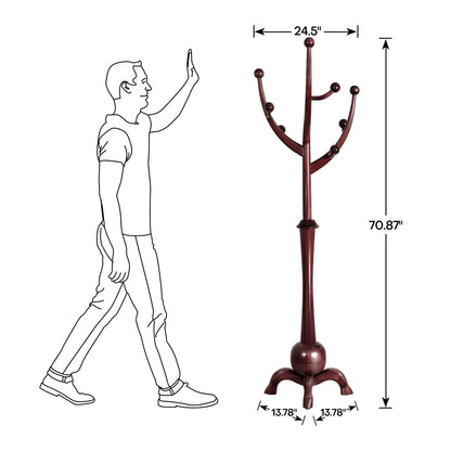 Porte-manteau autoportant en bois d'hévéa avec 8 crochets - 24,5 l x 70,87 h