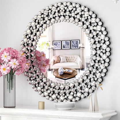 Miroir mural rond avec accents en cristal