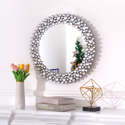 Miroir mural rond avec accents en cristal