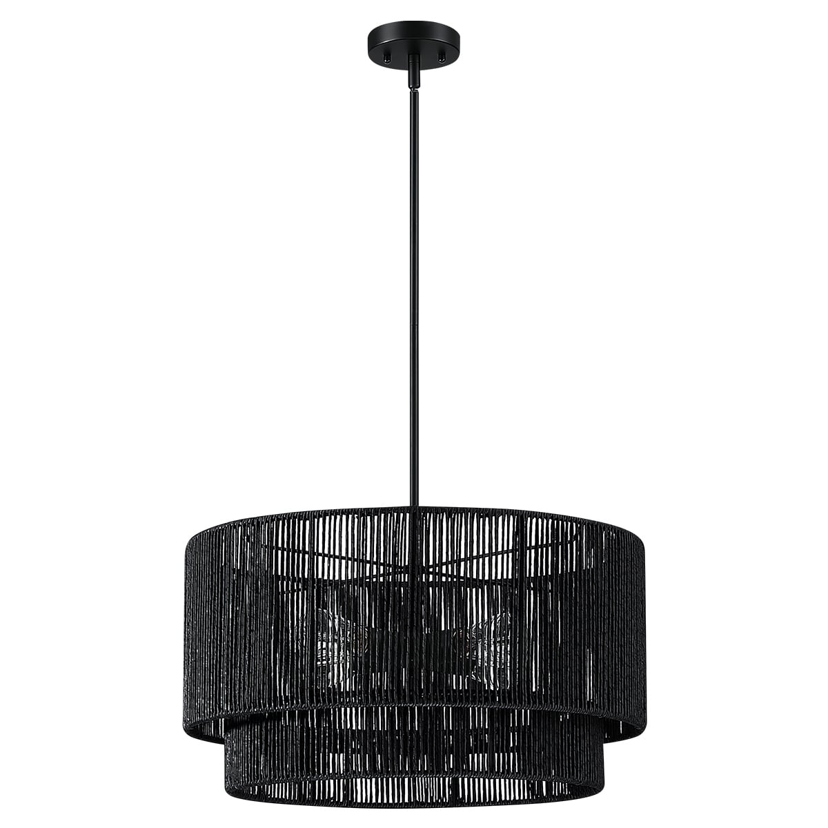 Lustre tambour en rotin noir Cynthia à 4 lumières - 22 po de largeur
