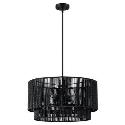 Lustre tambour en rotin noir Cynthia à 4 lumières - 22 po de largeur