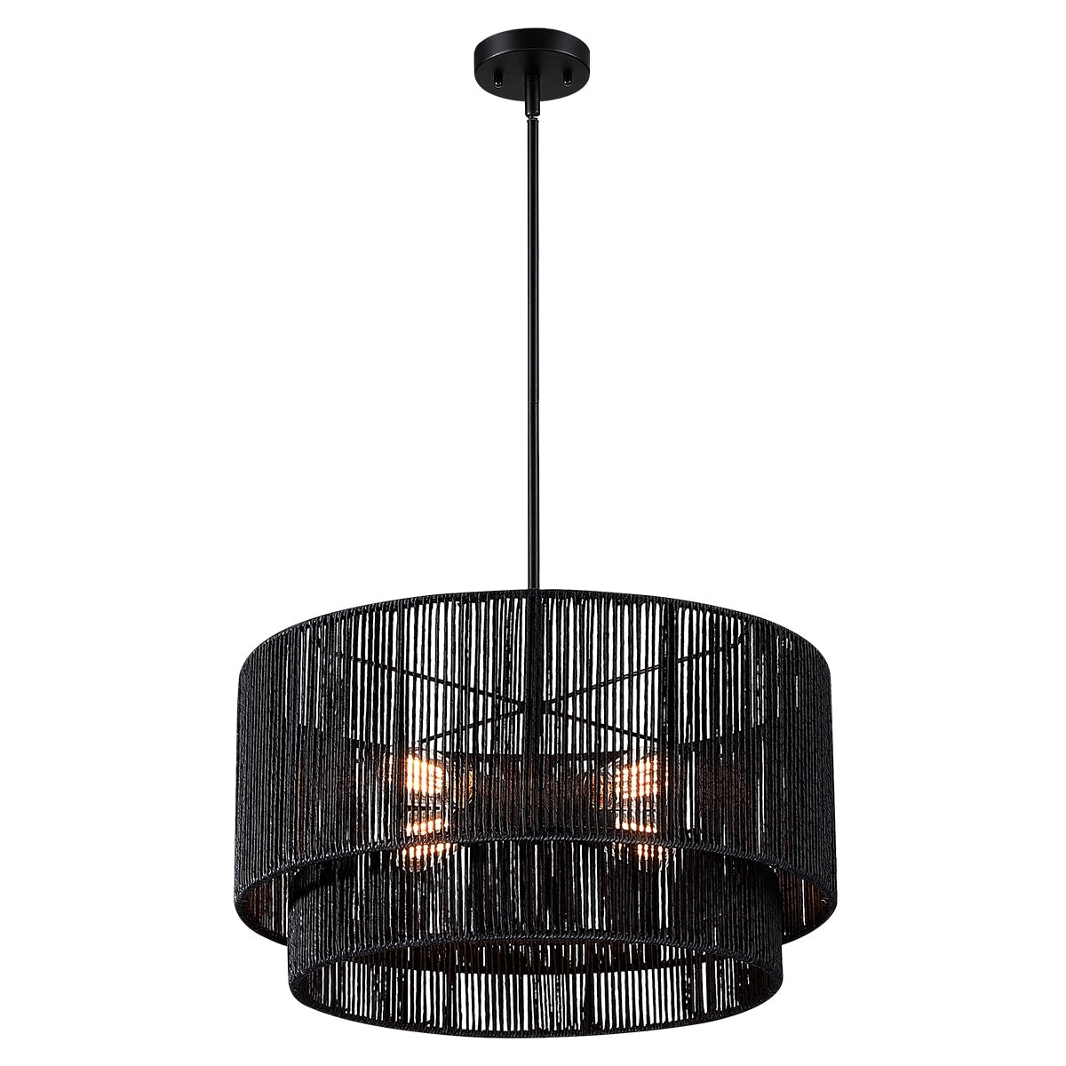 Lustre tambour en rotin noir Cynthia à 4 lumières - 22 po de largeur