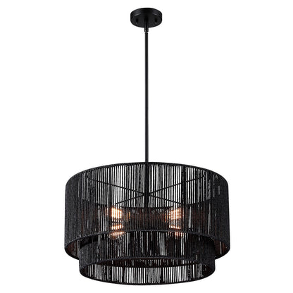 Lustre tambour en rotin noir Cynthia à 4 lumières - 22 po de largeur